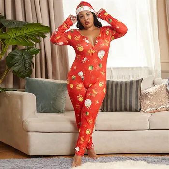 Wjustforu Plus Velikosti Kombinézu Ženy 2020 Vánoční Sexy Ženy Hluboký V-Neck Oblečení Na Spaní Tisk Romper Oblečení Pro Volný Čas, Pružnost Kombinézy