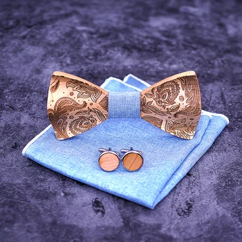 T262 3D Paisley Dřevěné motýlky pro Muže Dřeva tie Dřeva Gentleman Ručně vyráběné motýlky Butterfly Svatební Party Dárek pro muže