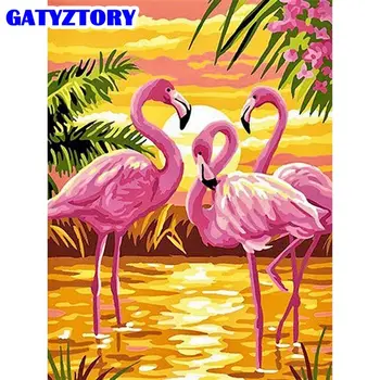 GATYZTORY Pink Flamingo Zvíře Diy Malování Podle Čísel Pro Dospělé 50x65cm Zarámovaný Obývací Pokoj Zeď Dekor Akrylové Barvivo