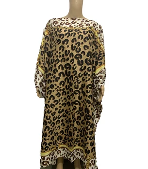 Sexy Leopard tisk český Hedvábný kaftan maxi šaty Volné Rukáv Svetru Africké Muslimské Abaya Boubou Šaty Kaftan šaty
