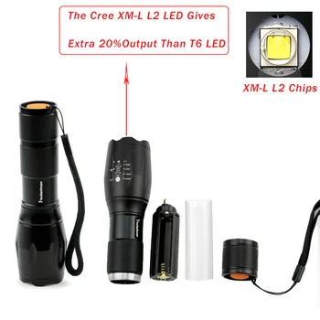 A17 LED XML L2 Svítilna Pochodeň 5000 Lumenů Přenosný Ultra Světlé Zoomovatelný pro Kempování, Hlídky, Jízdy v Noci, Nouzové Z35