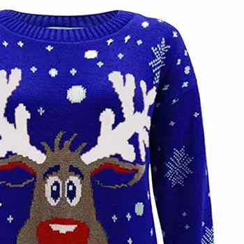 Elk Vločka Tisk Vánoční T Shirt Ženy Xmas O Krk Dlouhý Rukáv Svetr Topy Topy Podzim Zimní Teplé Oblečení