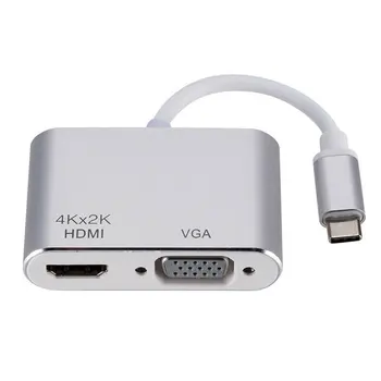 Typ-C Na HDMI+VGA Počítače Monitor Dokovací Stanice pro High Definition Video Converter Přenosný Počítač, Monitor, Kabel