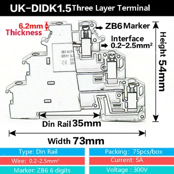 DIKD1.5 50ks UK Tři Vrstvy Elektrické Vodiče Šroubové Svorky Konektor UK1.5 UK2.5 UK3N UK5N UK10N Splice Krimpovací Kabelový Terminál