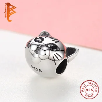 BELAWANG 925 Sterling Silver Krásná Kočka Zvířecí Vzor Evropské Kouzlo Korálek Náramky, Náhrdelník DIY Šperky