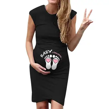 Těhotenské šaty kulatý výstřih krátký rukáv vytisknout baby těhotenské šaty
