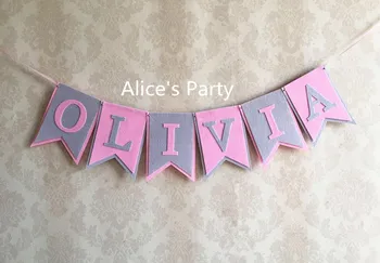 Personalizované baby sprcha banner vlastní jméno pro holku bunting růžový sen, narozeniny, party dekorace girlanda šedá vlajka horké photoprops