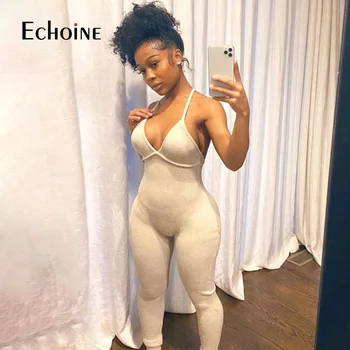Echoine ženy hubená sexy kombinéze vydlabat partywear ohlávka bez rukávů Bodycon streetwear oblečení fitness s hlubokým výstřihem Šaty
