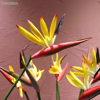 INDIGO - 9pcs/Lot Red Bird Of Paradise PU Skutečný Dotek Květin Vodotěsné Dekorativní Umělá Květina Svatební Party Květinářství