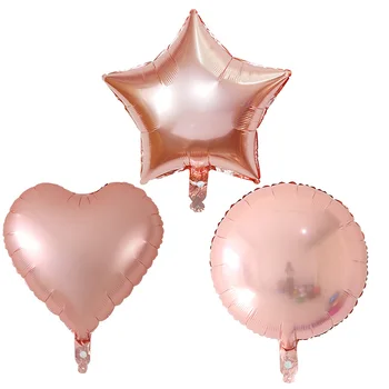 50ks Kulaté Hvězdičkový 18inch Srdce Rose Gold Hliníkové Fólie Helium Narozeninovou Oslavu Valentýna Svatební Dodávky Dekorace Globos