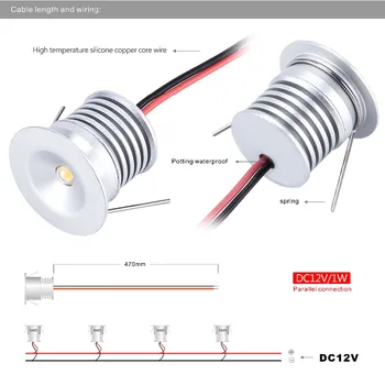 1W LED Světlo Mini Spot Lampa DC12V Krytý Venkovní Dekorace DIY Osvětlení, 60D/120D Stupeň 25 mm Řezání Downlight 20ks Hot