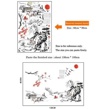 Čínský styl Tušové malby krajina, umění, Samolepky na Zeď Obývací pokoj Ložnice pozadí pro domácí dekorace Nástěnné Obtisky tapety