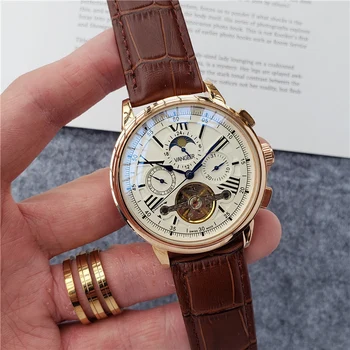 Pánské Náramkové hodinky Mechanické Automatické Hodinky přizpůsobit značka Luxusní stejném stylu Mužské Nepromokavé tourbillon Hodiny Kožený řemínek