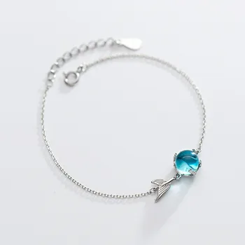925 Sterling Silver Modrá Mořská panna Crystal Náramek A Náramek Pro Ženy, Svatební Šperky, Dárkové SL368