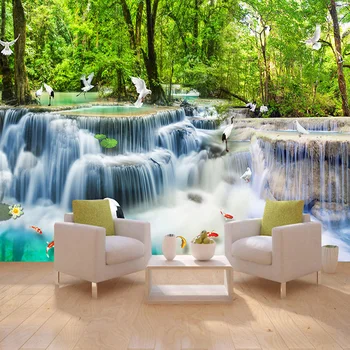 Vlastní 3D Fotografie Tapety Zeď Hadříkem Lesní Vodopád Příroda Krajina Velké nástěnné Malby Obývací Pokoj, Ložnice Tapety Zeď Krytiny