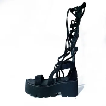 YMECHIC Nový Gladiator Cross-vázané Boty Sandály pro Ženy 2020 Platforma Sexy Peep Toe Liána Ploché Tlusté Podpatky Letní Party Boty