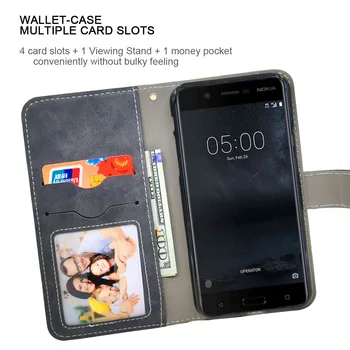 Luxusní Peněženka Pouzdro Pro Nokia 1 2.4 3.4 3 5 6 7 8 2017 Plus Případě Vintage Flip Kožené TPU Silikonový Kryt Business Card Sloty