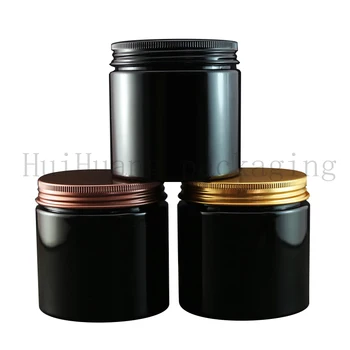20X200g Černé prázdné kulaté kosmetické krém na PET kontejneru jasné, plastové láhve pro balení kosmetiky Prášek, jar,sůl do koupele hrnec víko