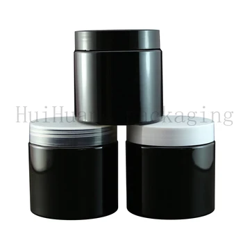 20X200g Černé prázdné kulaté kosmetické krém na PET kontejneru jasné, plastové láhve pro balení kosmetiky Prášek, jar,sůl do koupele hrnec víko