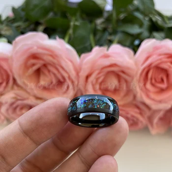 8mm Muži Ženy Snubní prsteny Černý Karbid Wolframu Prsteny Galaxy Drcený opály Klenutá Kartáčovaný Povrch Pohodlí Fit