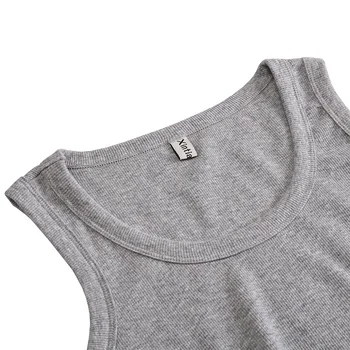 Ženy Bavlněné Žebrované Tílko T-Shirt Sportovní Fitness Módní Ležérní Tričko Bez Rukávů Plus Velikost Elastické Halenka M30284
