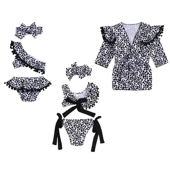 2020 Horké Děti Dívky Dva kusy Bikiny Set Plavky Leopard Tisk Volánky Léto Plavky Plážové oblečení Zakrýt Plavky 1-6T