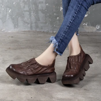 VALLU Dámské boty kožené 2020 jaře single boty kožené boty na platformě muffin dámské boty low-top boty
