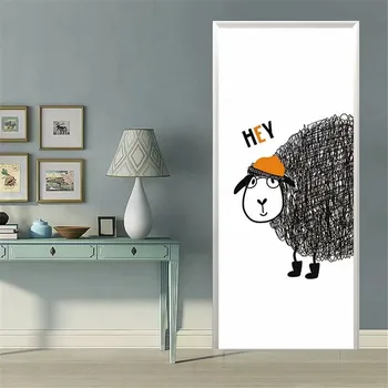 Kreslený Styl Samolepky na Dveře DIY samolepící Tapety Vinylové Vodotěsné Skříň Renovace Obtisky Plakát deurposter