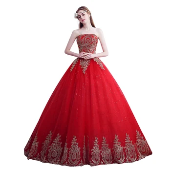 Gryffon Svatební Šaty, Červený Klasický Bez Ramínek Krajka-Up Plesové Šaty Princezna Vintage Krajky Plus Velikost Svatební Šaty Vestido De Noiva