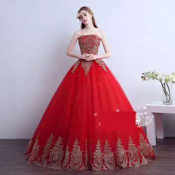 Gryffon Svatební Šaty, Červený Klasický Bez Ramínek Krajka-Up Plesové Šaty Princezna Vintage Krajky Plus Velikost Svatební Šaty Vestido De Noiva