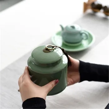 Čaj Kanystry Keramiky Longquan Cceladon Cestovní Uzavřené Skladovací Nádrže Přenosné Úložiště Čaj Plechovky Čaj Spice Box Porcelán Cukroví Sklenic