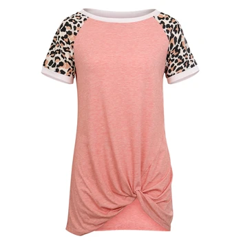 Leopard Krátké Kalhoty Sleeve Tričko Ženy Tie Topy Tee Móda Letní Volné Tee Košile Dámské Oblečení