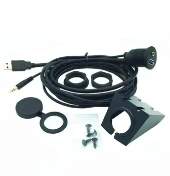 USB 3.0 a 3,5 mm Držák do Auta Flush Kabel 3,5 mm + USB3.0 AUX Rozšíření Dash Panel Vodotěsný Držák Kabelu Pro Auta, Člunu a Motocyklu