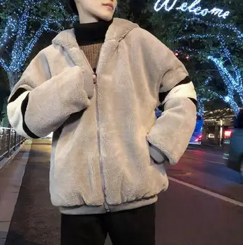 2021 jehněčí vlny bunda pánská kabát Korean módní pohledný plus sametové čalouněný volné bf student ležérní bavlněné sako muži