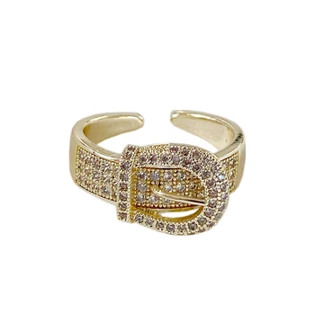 Moderní Design Micro Vykládané Zirkony Přezku Zlaté Otevření Prsteny Pro Ženy Móda Korean Šperky Party Dívčí Luxusní Prsten