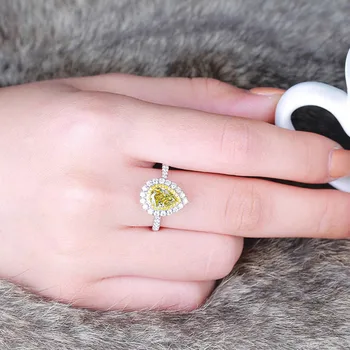 ČERNÝ ANDĚL Luxusní Kapka Vody ve Tvaru Citrín Prsteny Pro Ženy Žlutý Drahokam Nastavitelný Prst Prsten Svatební 925 Stříbrné Šperky