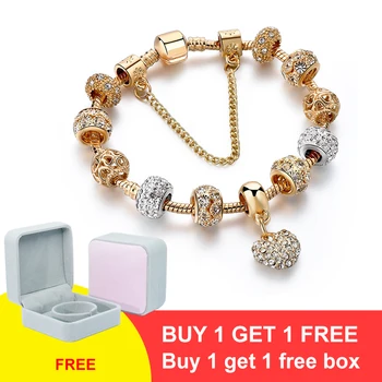 BLA ( Koupit 1 dostanete 1 zdarma box ) NOVÉ zlaté srdce Náramky A Náramky Pro Ženy Řetěz Náramky Kouzlo Crystal Šperky Náramek ST200019