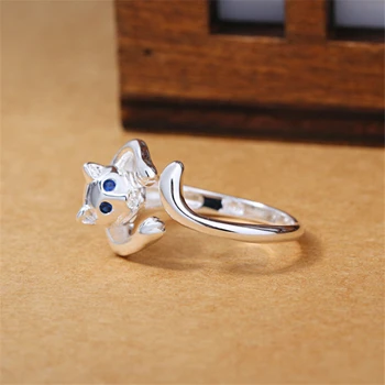 Hot prodej nových příjezdu roztomilé zvíře kočka kočička modré oči nastavitelný prsteny pro ženy pusscat kousek prstu prsteny KJZ0035