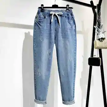 Džíny Pro Ženy Plus Velikosti Vysokým Pasem Volné Streetwear Žena modré Džínové Harémové Kalhoty, 4XL 5XL