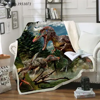 Dinosaur Jurassic 3D Tištěné Fleece Deka pro Postele Tlustou Přikrývku Módní Přehoz Sherpa Hodit Deku Dospělé Děti 03