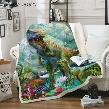 Dinosaur Jurassic 3D Tištěné Fleece Deka pro Postele Tlustou Přikrývku Módní Přehoz Sherpa Hodit Deku Dospělé Děti 03