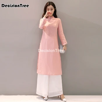 2021 ao dai cheongsam lidovém stylu vietnam šifon aodai elegantní stojan límec elegantní ženy čínské tradiční šaty oblek
