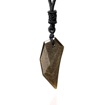 Přírodní Zlato Obsidian Vlk Zub Náhrdelník S Přívěskem Módní Šperky Vintage Inspiroval Spike Amulet Přívěsek S Řetězem Pro Muže, Ženy