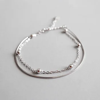 Dámské módní Autentické 925 Sterling silver Dvojité Řádky Leštěné Štěstí Korálky &Snakebone Řetěz náramky jemné Šperky S16
