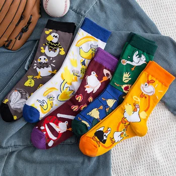 PEONFLY Nový 2020 Podzim Ponožky Ženy Roztomilý Kawaii Karikatura Kachny Vzor Calcetines Módní korejský Styl Legrační Happy Socks