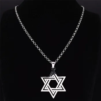 Nerezová Ocel Řetěz Náhrdelníky pro Muže/Ženy Stříbrné Barvy Hexagram Dlouhé Prohlášení Náhrdelník Šperky collier homme N4147S05