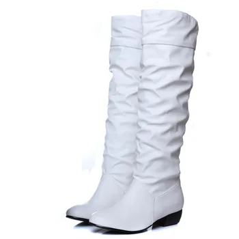 Asumer módní hot prodej nových přijet ženy boty černá bílá hnědá s nízkým podpatkem kozačky nazouvací podzimní zimní dámské vysoké boty