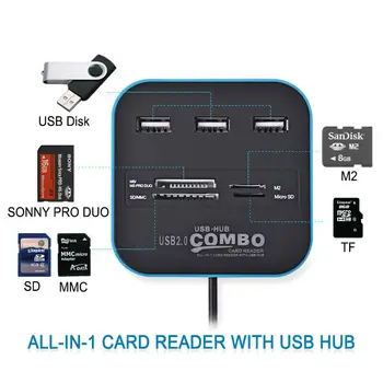 USB 2.0 Čtečka paměťových Karet 3 Port USB Hub Combo High Speed Vnější Paměť MS, M2, SD, MMC TF Paměťové Karty, Vše V Jednom Adaptéru Podpora PC