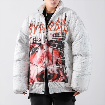 2020 muži zimní bunda bundy kabát Hip Hop Silné Bavlněné Bundy Módní Ležérní tisk streetwear Nadrozměrných bubble bunda topy
