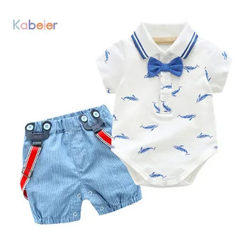 0-2Y Letní Novorozené Chlapce Romper Oblečení set Malý Žralok T-shirt Kombinézu +Modré Šortky Oblečení Oblečení Dětské Oblečení Set